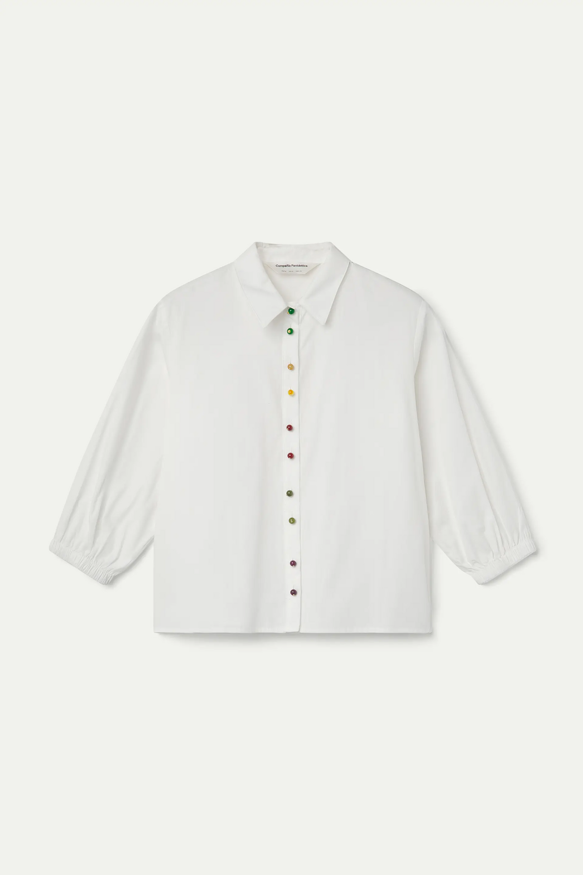 Camisa 100% algodón blanca con botones joyas multicolor — fotografía oficial 6