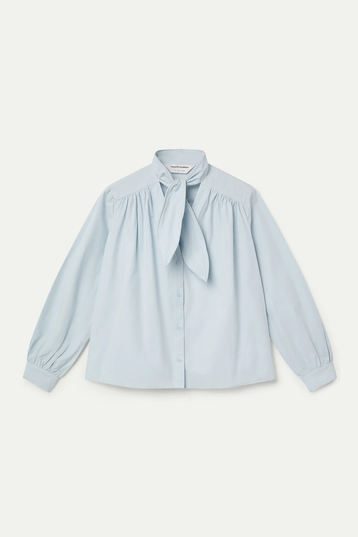 Camisa con lazada estructurada 100% algodón azul claro — fotografía oficial 6