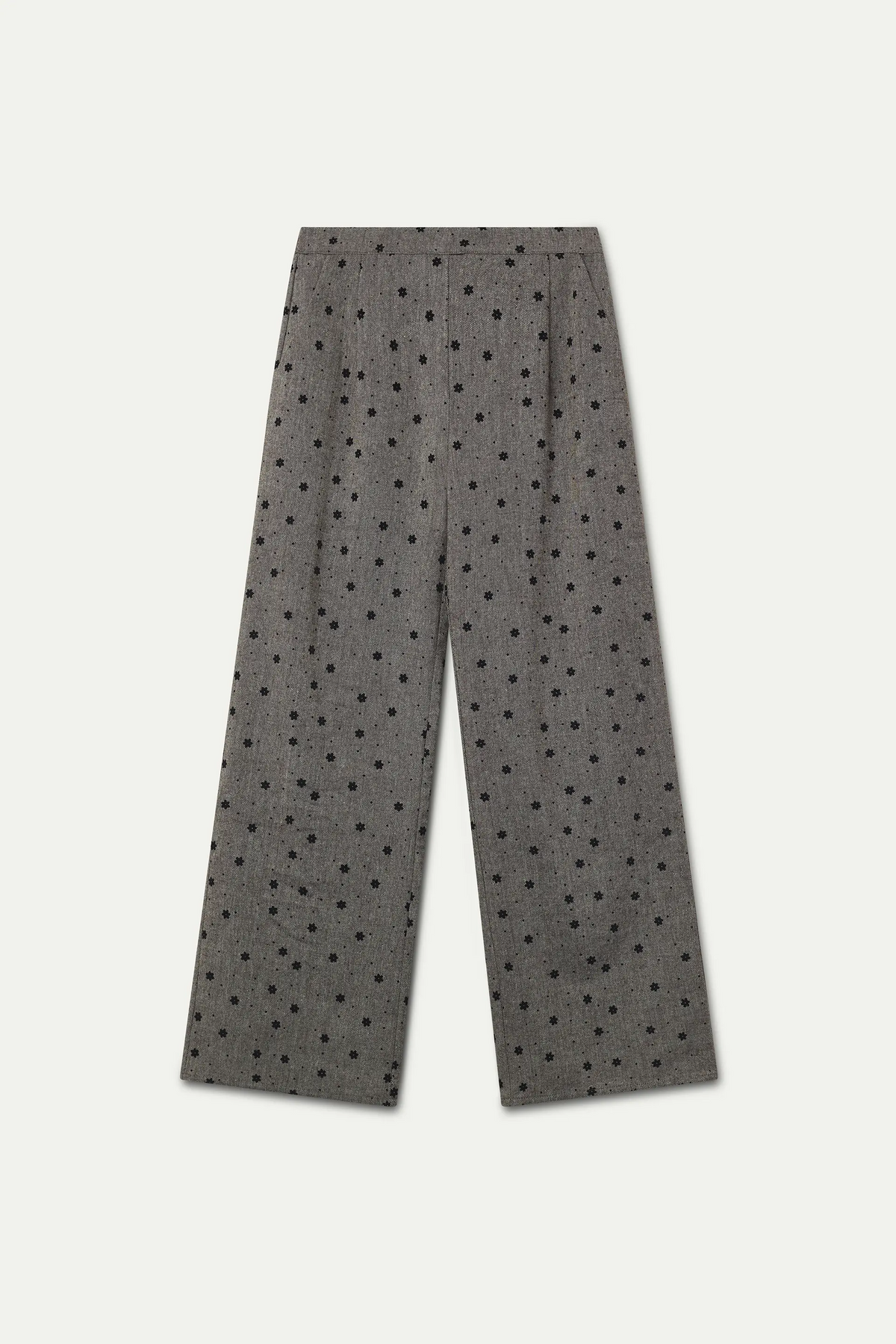 Pantalón tweed gris con flores negras bordadas — fotografía oficial 6